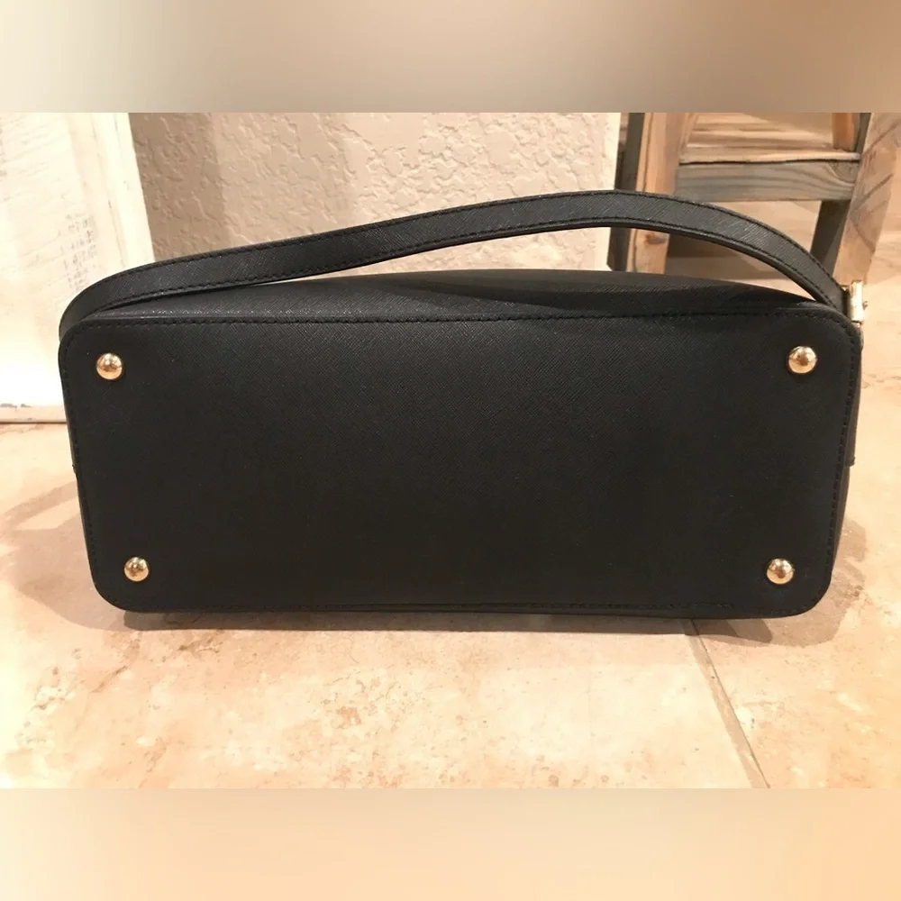 MICHAEL KORS Cindy Large Leather Dome Satchel Black Handbag/Crossbody W/Gold - Picture 8 of 17